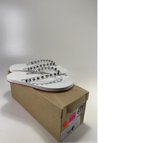 Women's Loubi Flip Spikes Donna White Silver Flip Flops Sandals E292 - Picture 2 of 12